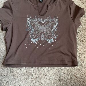 SHEIN Brown Graphic Crop T-Shirt Short Sleeve